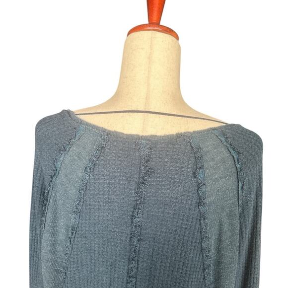 We The Free Blue Shirt Distressed Oversized Long Sleeve Top, Size L - Picture 4 of 6